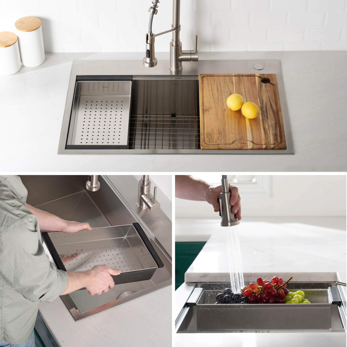 Kraus colander doubles as air-drying rack for utensils and tools.