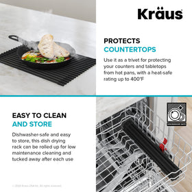 Kraus roll-up rack is dishwasher-safe for easy cleaning
