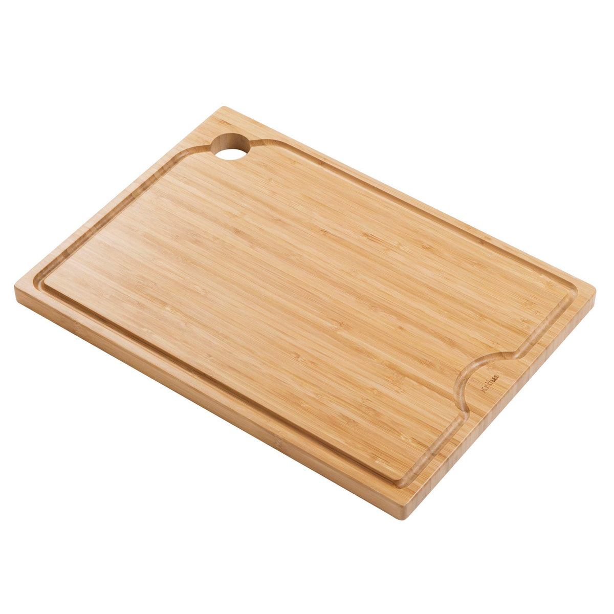 Kraus Kore bamboo cutting board on workstation sink overhang, saving counter space