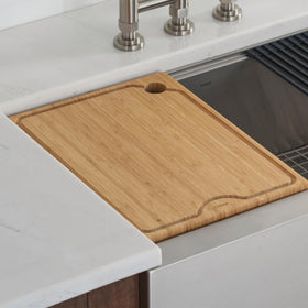 Close-up of bamboo texture on Kraus Kore cutting board, durable surface