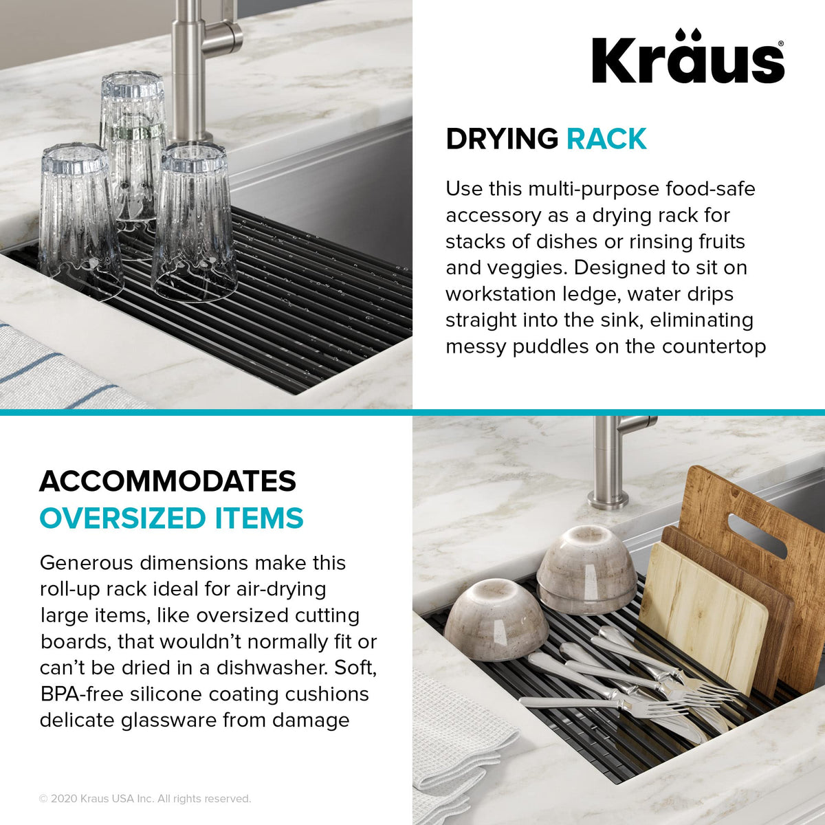 Kraus heat-safe roll-up rack used as oven mat up to 400°F