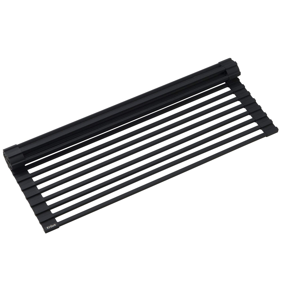 Kraus over-sink roll-up rack stretches across the sink for mess-free drying.
