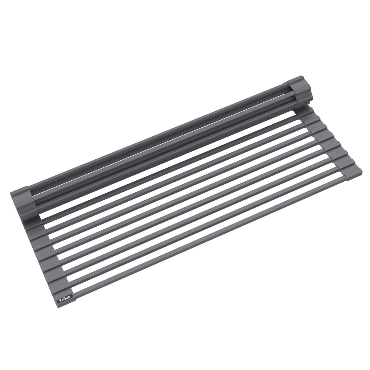 Kraus over-the-sink roll-up drying rack fits any sink and dries dishes.
