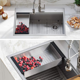Kraus workstation colander supports heavy-duty tasks with sturdy construction.