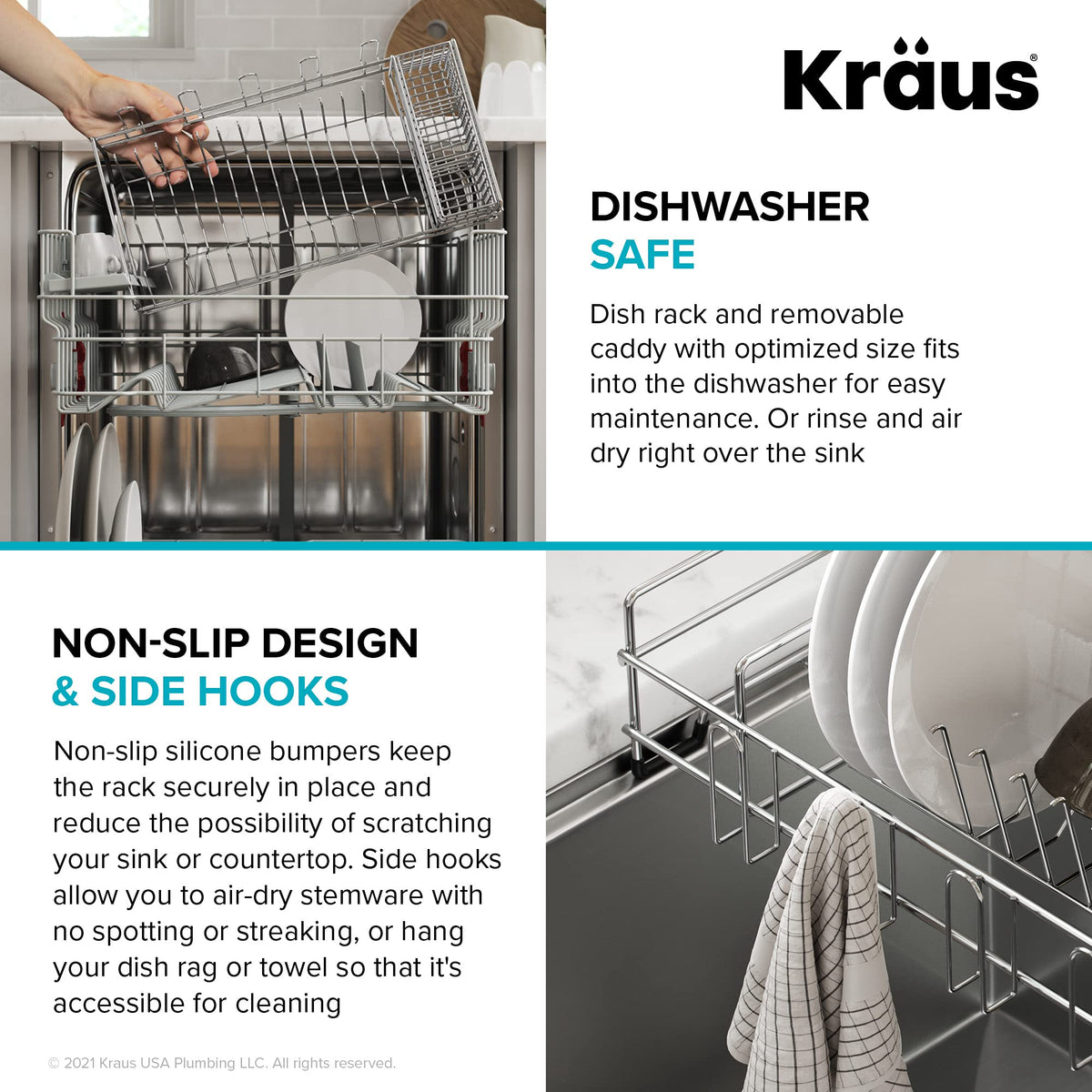 Kraus side hooks air-dry stemware while keeping towels handy