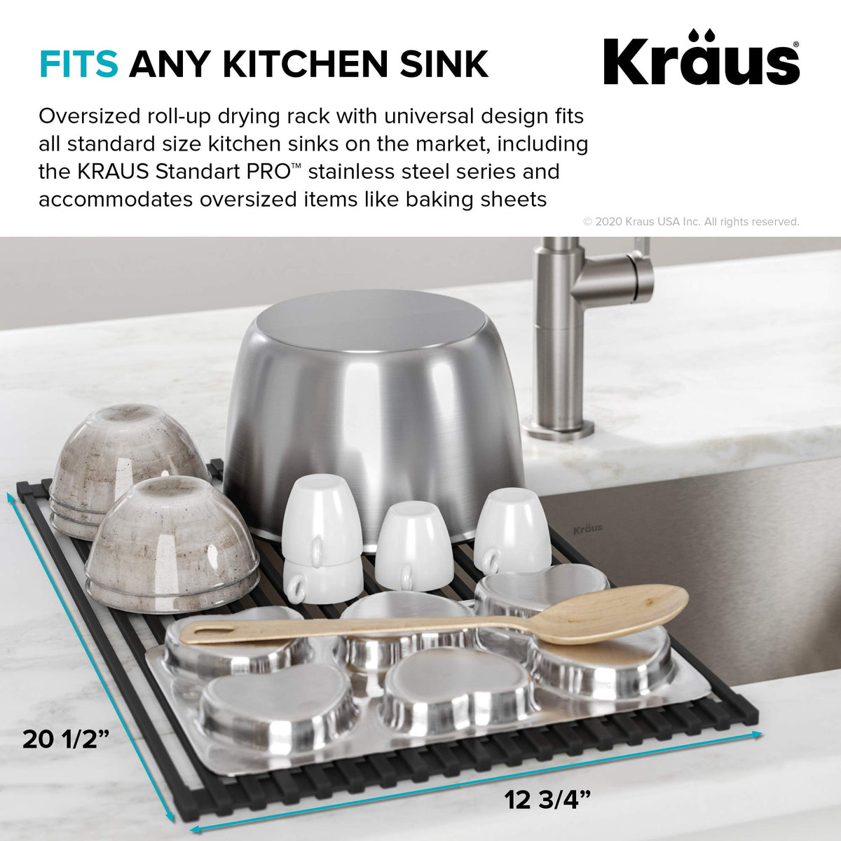 Kraus stainless steel core with silicone coating resists warping.