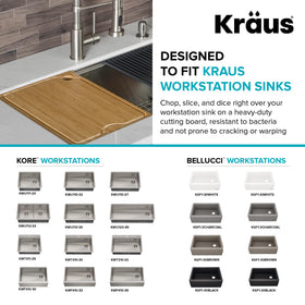 Kraus workstation accessories lineup featuring Kore bamboo cutting board