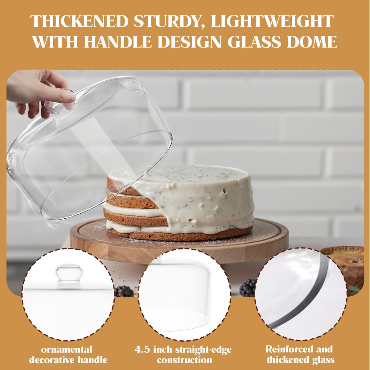 Krbnk round cloche over desserts on a display plate for elegant presentation