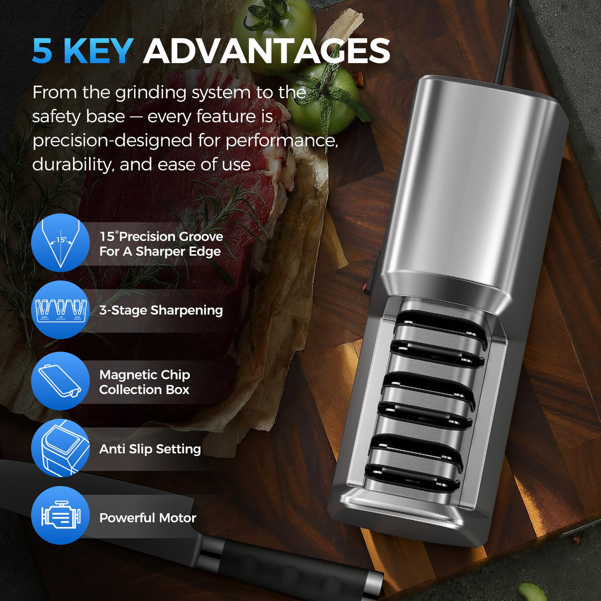 Krcqap Knife Sharpener Electric angle guide at 15 degrees for consistent sharpening