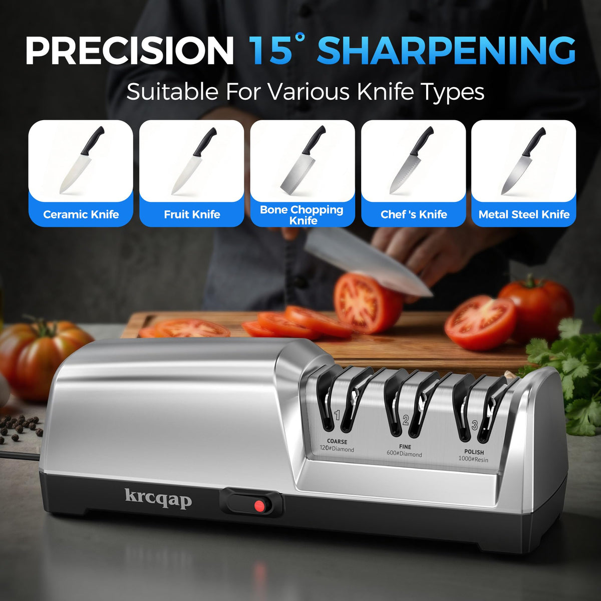 Krcqap Knife Sharpener Electric non-slip base for safe sharpening