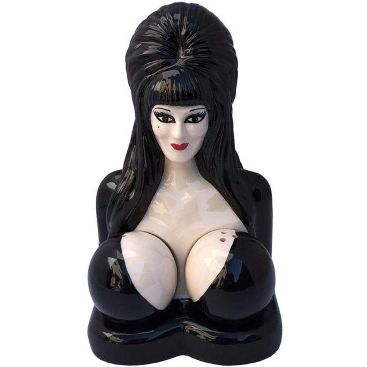 Kreepsville 666 Elvira salt and pepper shakers on table, playful horror set