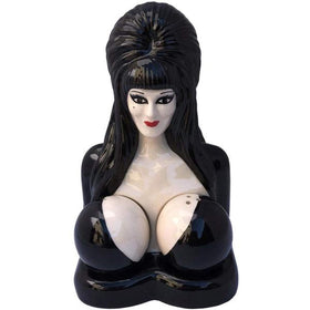 Kreepsville 666 Elvira salt and pepper shakers on table, playful horror set