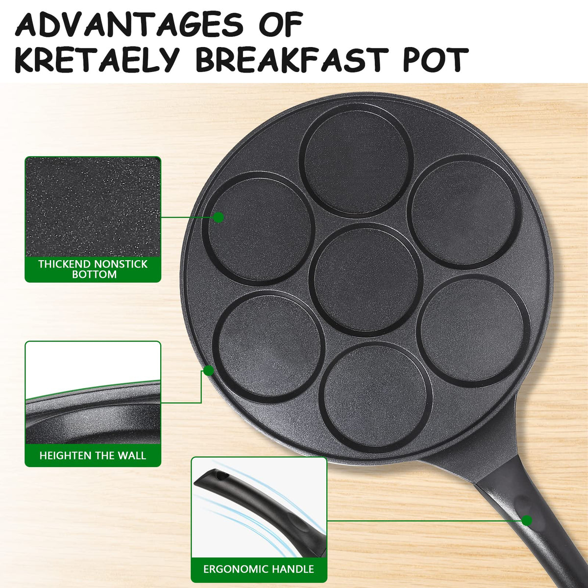 kretaely mini pancake pan seven-molds for versatile breakfasts.