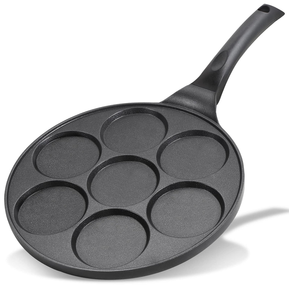 kretaely nonstick pancake pan seven-hole design for fast, even mini pancakes.