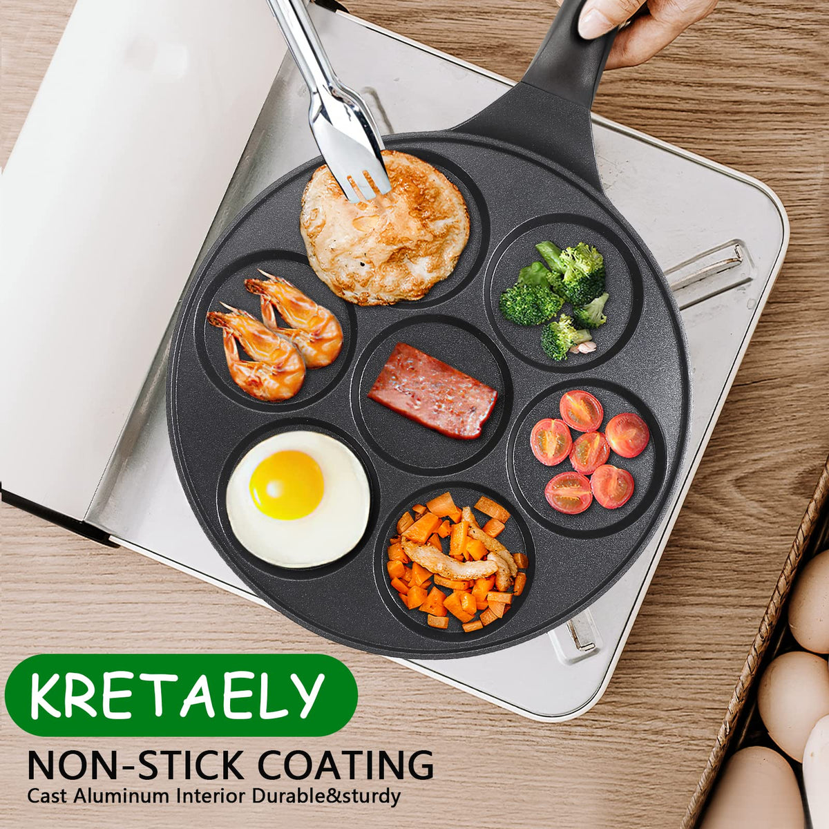 kretaely thick-body 0-51-inch pancake pan for durable browning.