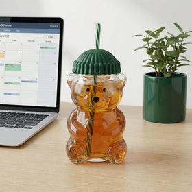 Krewchton Bear Cup clear glass showing contents for iced coffee or tea.