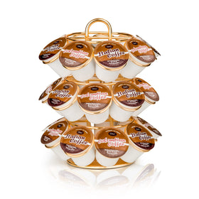 KREWEY coffee pod holder displaying 27 pods in a gold carousel.