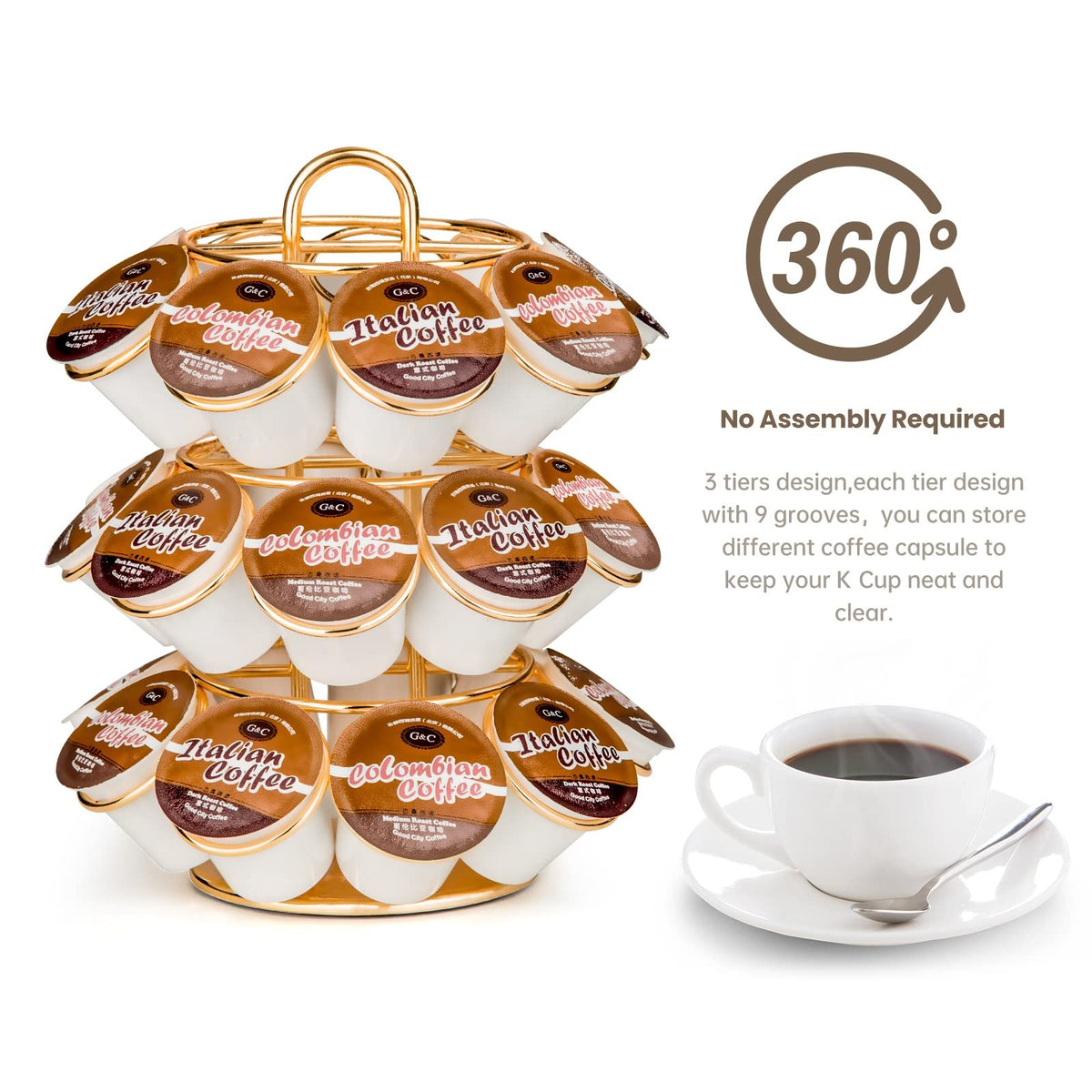 KREWEY 360-degree rotating base enables quick flavor access.