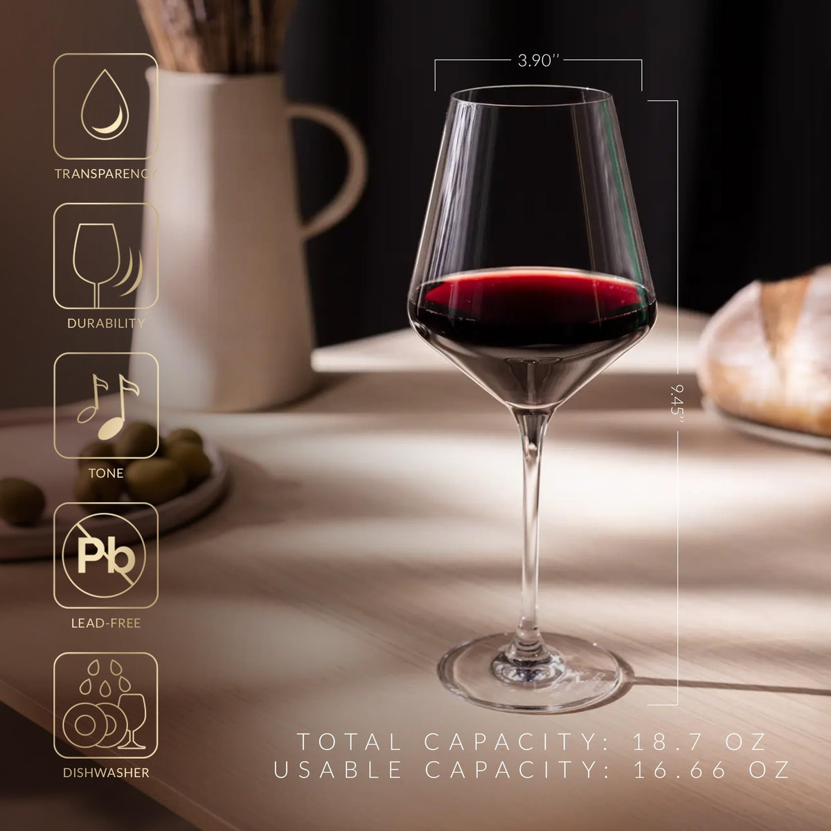 Krosno 550 ml total capacity allows generous pours and air contact.