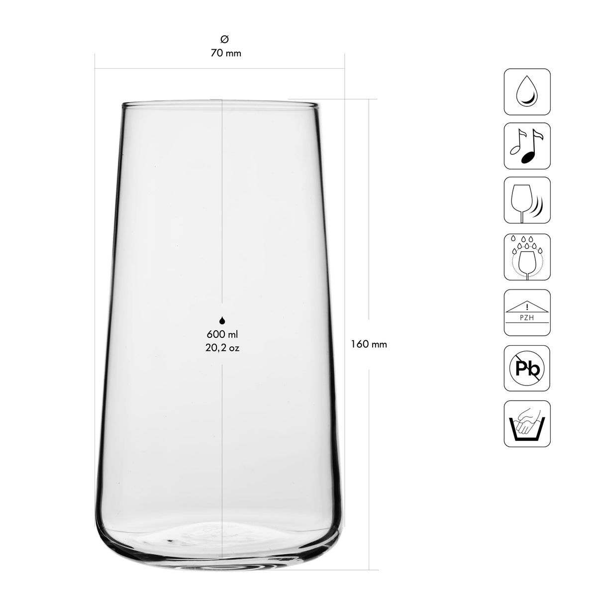 Krosno Infinity highball glass 20oz designed for refreshing cocktails and drinks.