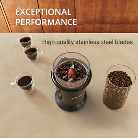 KRUPS coarse-to-fine settings for customizable coffee textures.