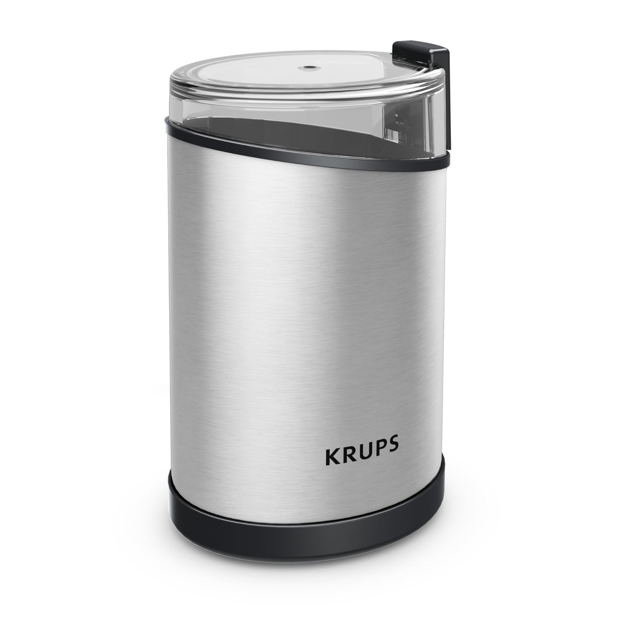 KRUPS electric coffee grinder with beans ready for espresso aroma at home.