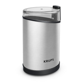 KRUPS electric coffee grinder with beans ready for espresso aroma at home.