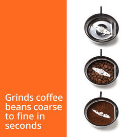 KRUPS coffee grinder showing one-touch control for quick grinding sessions.