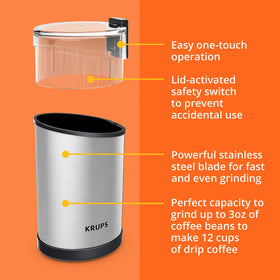 KRUPS safety switch ensures blades run only when the lid is secured.