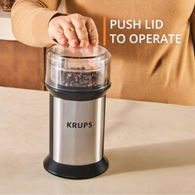 KRUPS electric blade coffee grinder stainless steel blades provide fast, even grinding.