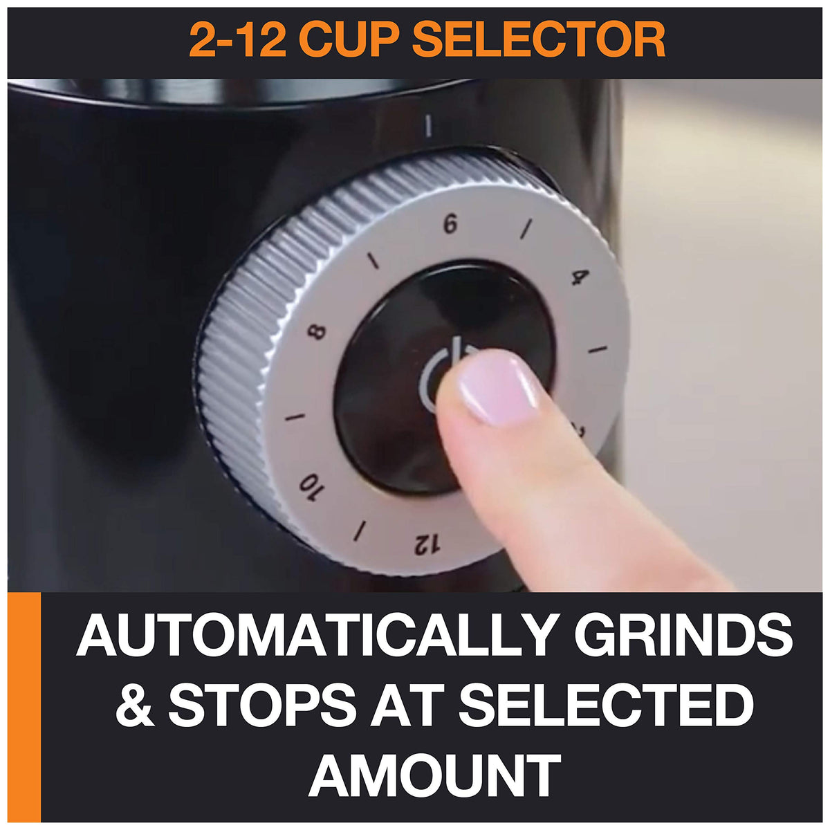 KRUPS Precision Burr Grinder auto-stop feature demonstrated for mess-free operation