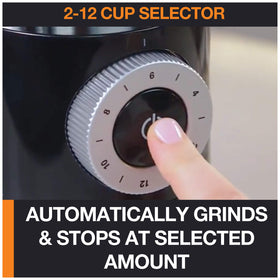 KRUPS Precision Burr Grinder auto-stop feature demonstrated for mess-free operation