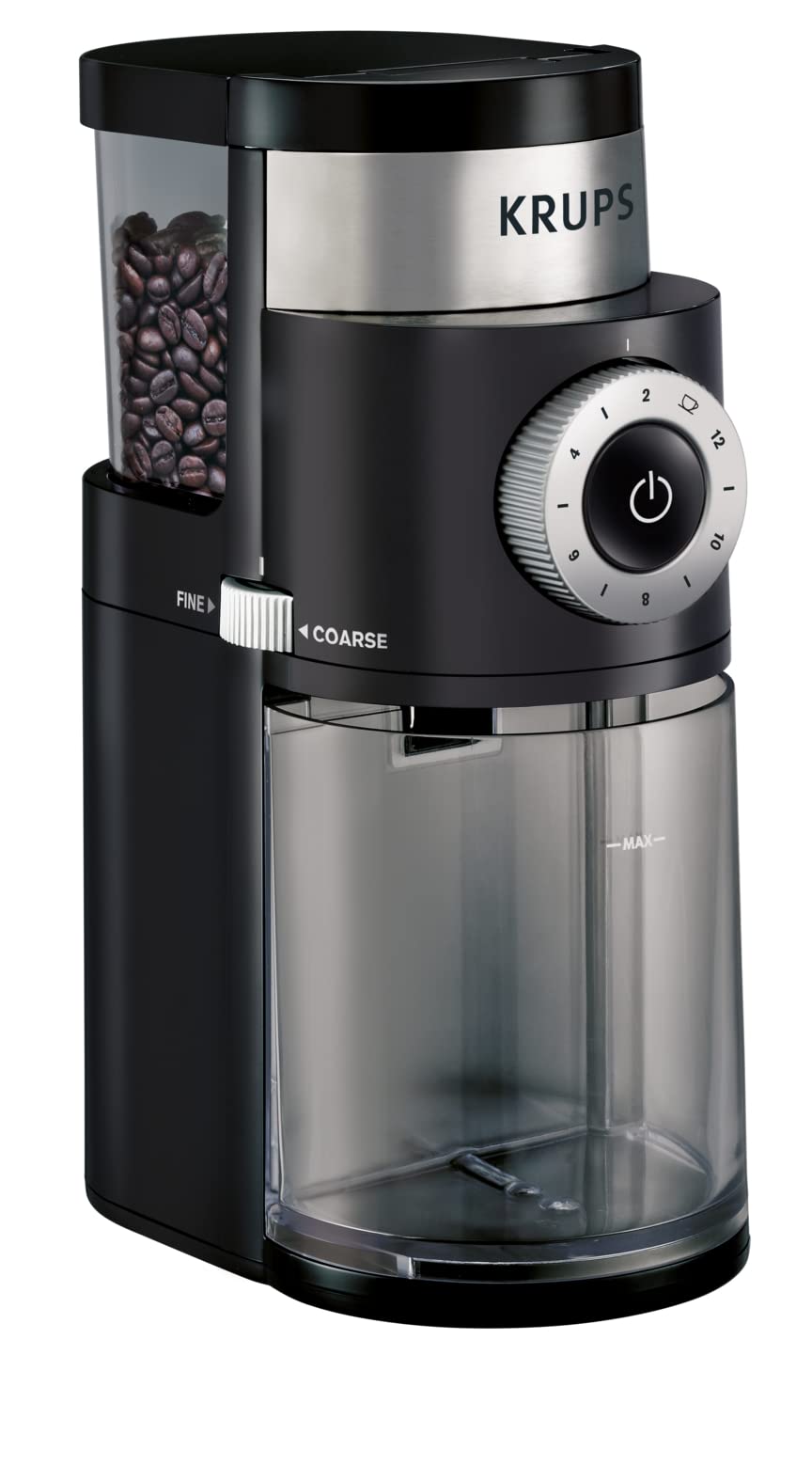 KRUPS Precision Burr Grinder top view with stainless finish for consistent home grinding