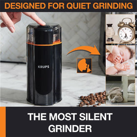 KRUPS Silent Vortex with oval design delivers consistent grounds.