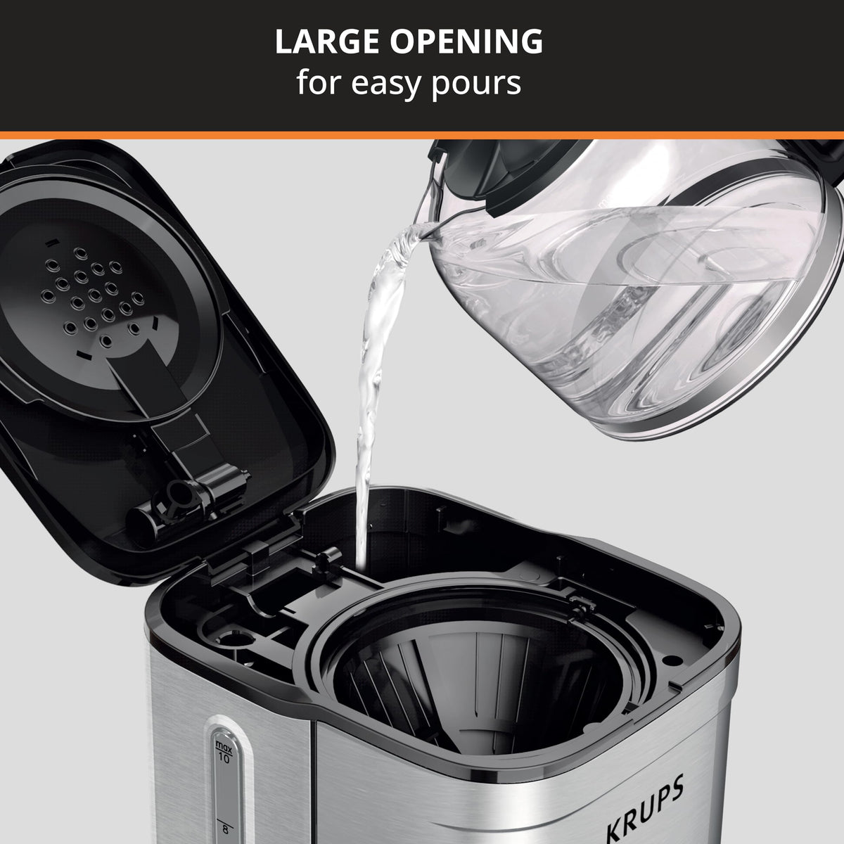 KRUPS Simply Brew pause-brew demonstrates grabbing a cup mid-brew without mess