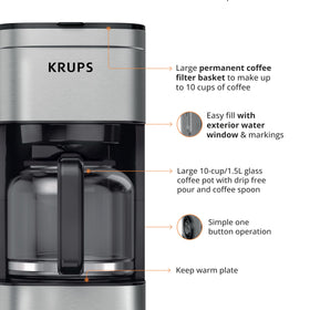 KRUPS Simply Brew water-reservoir highlights easy filling for larger batches