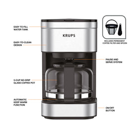 KRUPS Simply Brew carafe and filter are dishwasher-safe for easy cleanup.
