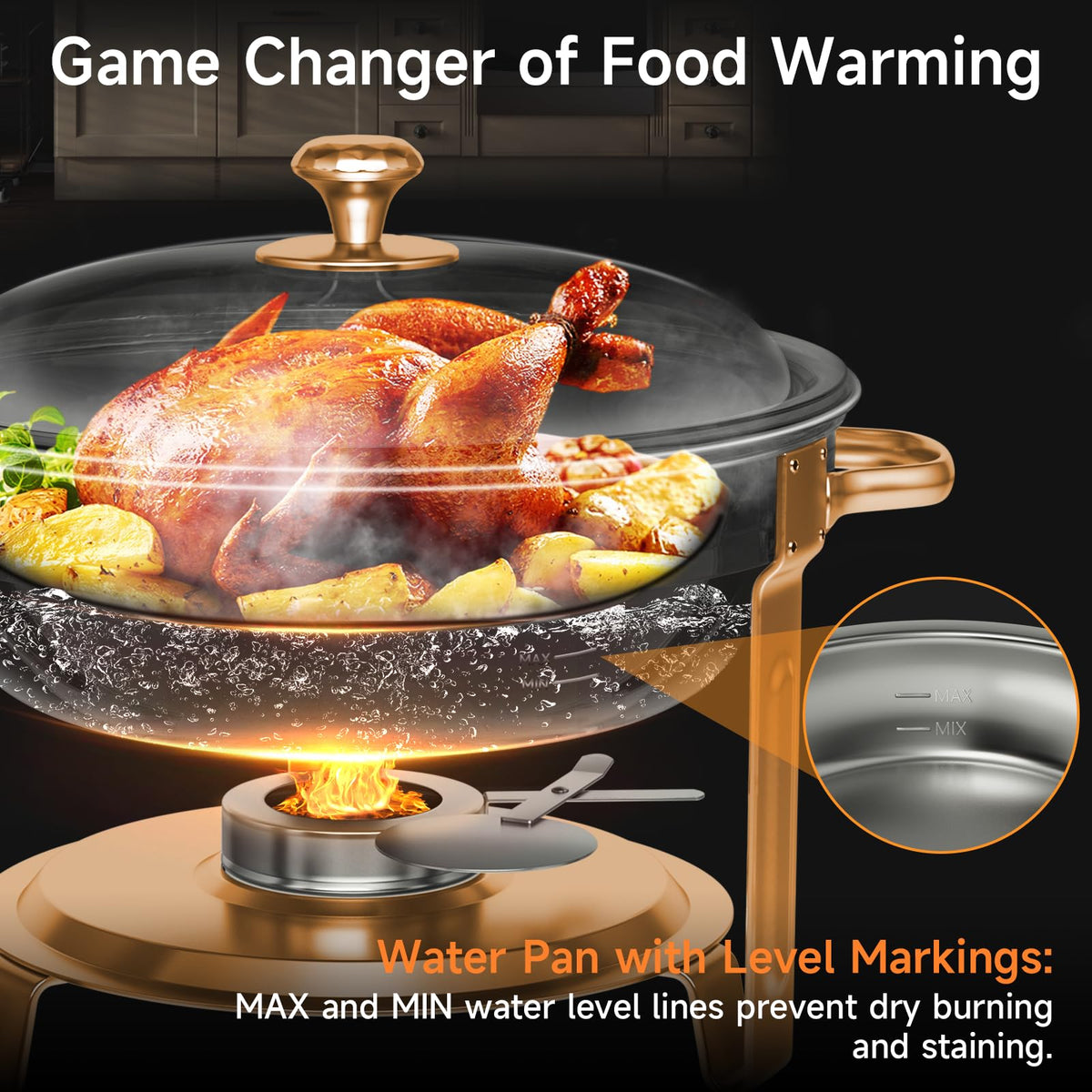 KScocina chafing dish water basin maintains optimal heat level