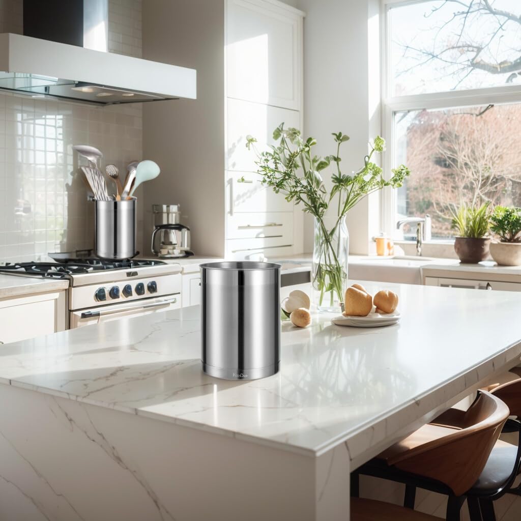 Heavy-base KSENDALO counter utensil organizer prevents tipping during cooking