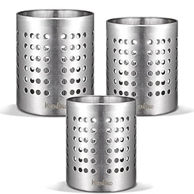 KSENDALO metal utensil holder round design; sleek stainless steel for a tidy countertop organization.