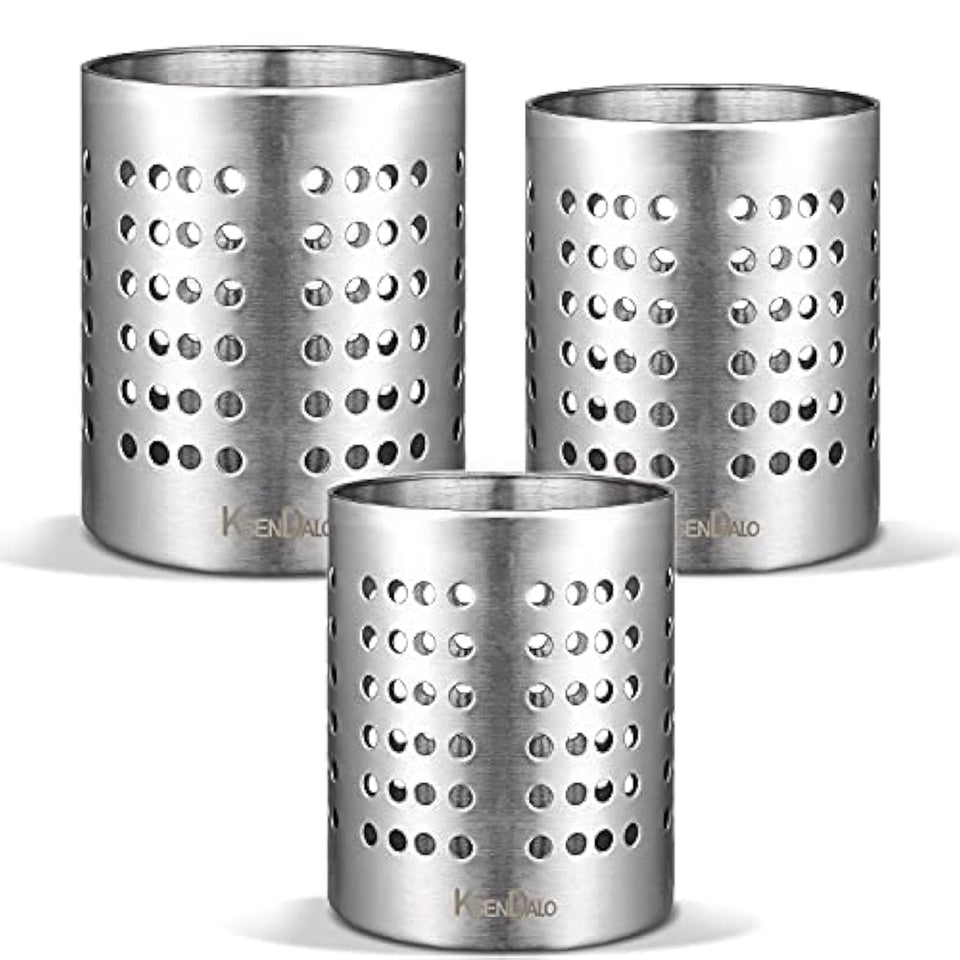 KSENDALO metal utensil holder round design; sleek stainless steel for a tidy countertop organization.