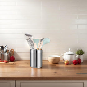 KSENDALO brushed metal finish utensil crock adds modern style and easy maintenance