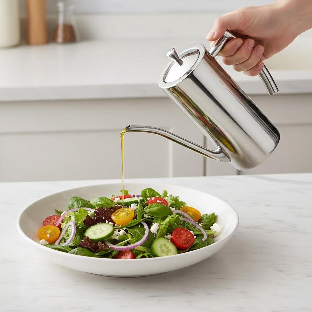 KSENDALO vertical-handle cruet offers secure grip for steady pours