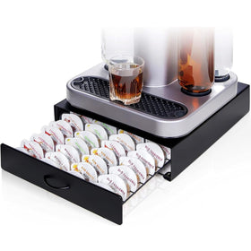 Ksestor capsule holder under Bartesian machine keeps 40 pods neatly organized for quick access.