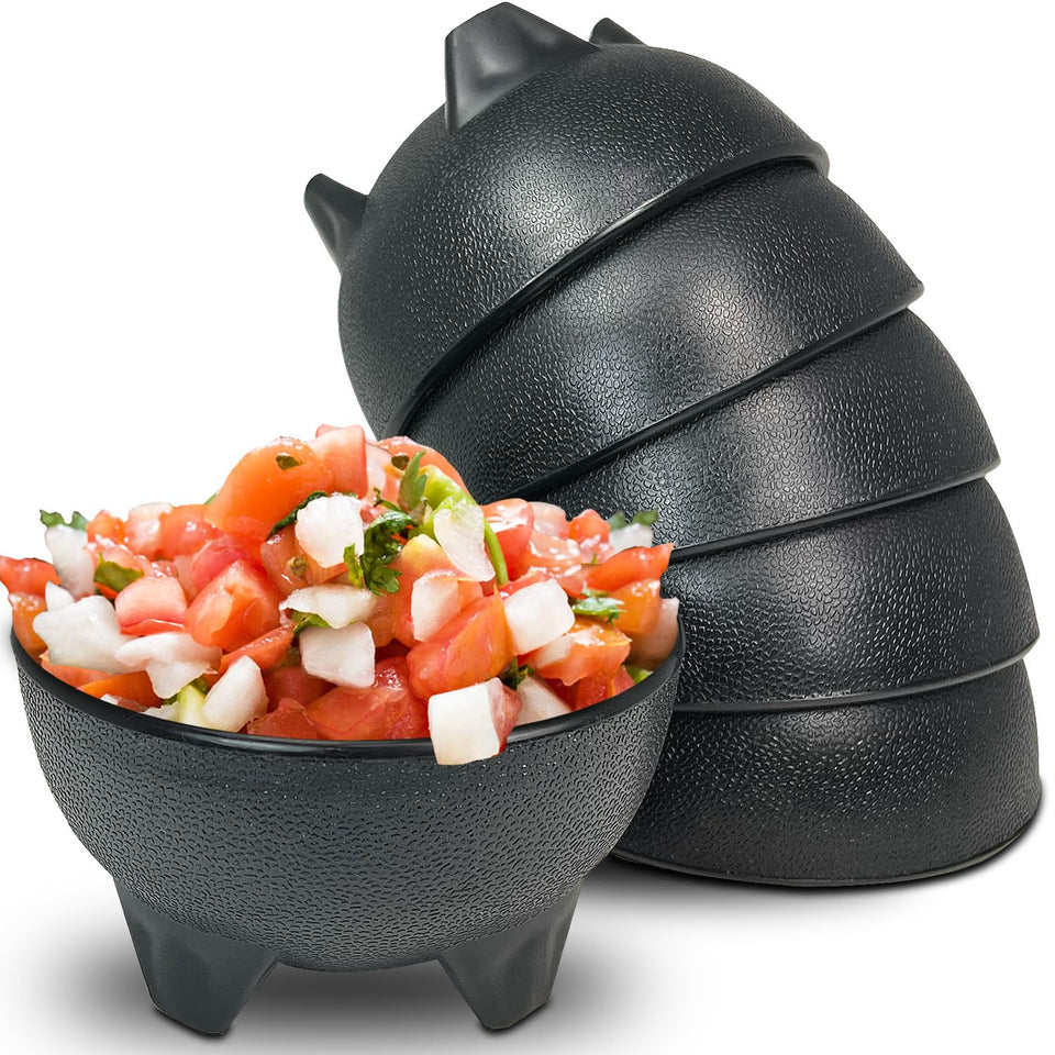 KSEV Salsa Bowls 6-pack black with dimpled exterior for restaurant-style presentation.