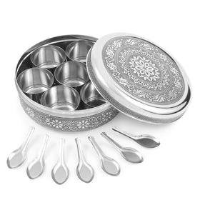 KSJONE spice dabba with seven jars for organized cooking and quick access.