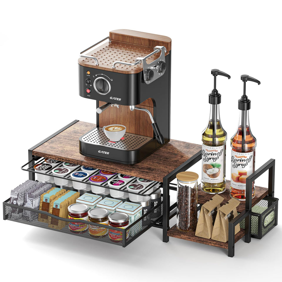 Kssiaz K Cup Holder with drawer open showing organized coffee pods.