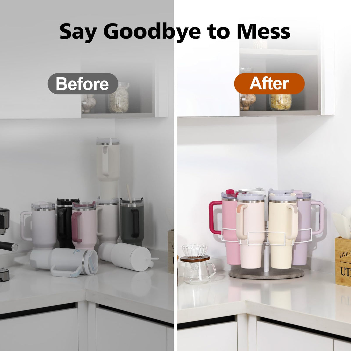 Kssiaz Stanley 40 oz tumbler slot keeps six cups securely in place.