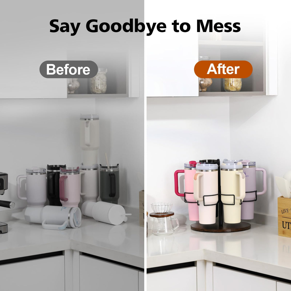 Kssiaz wooden base and carbon steel holder provide sturdy support for tumblers.