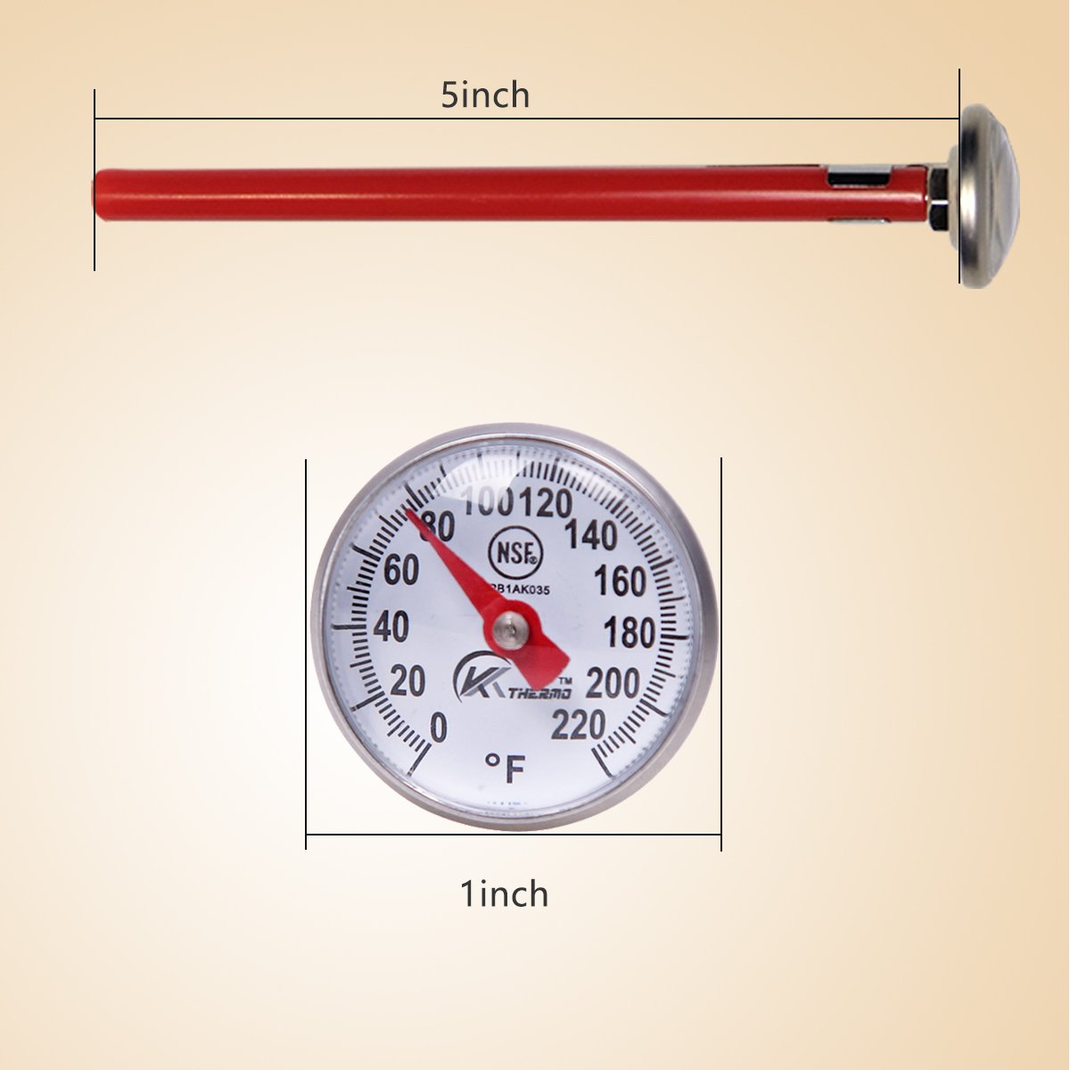 KT THERMO measures 0 to 220°F for meat, coffee, and dairy prep.